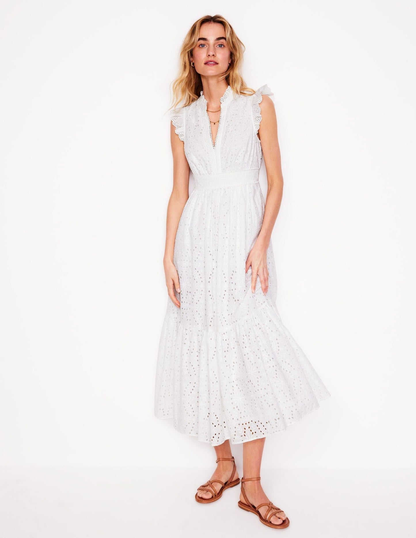 Boden Wren Broderie Midi Dress - Ivory, Broderie