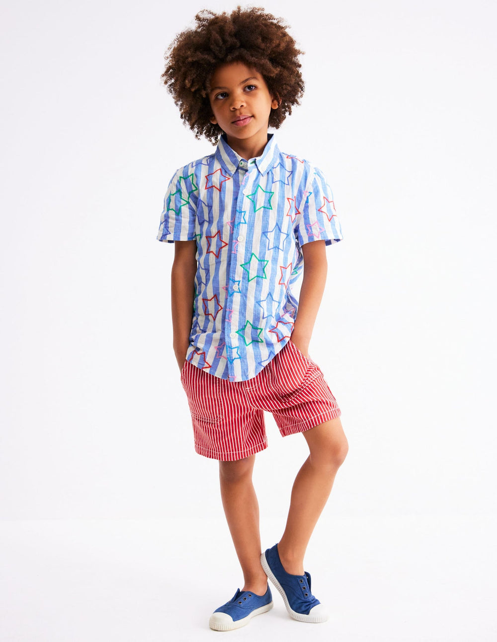 Boden Fun Cotton Shirt - Starry Stripe