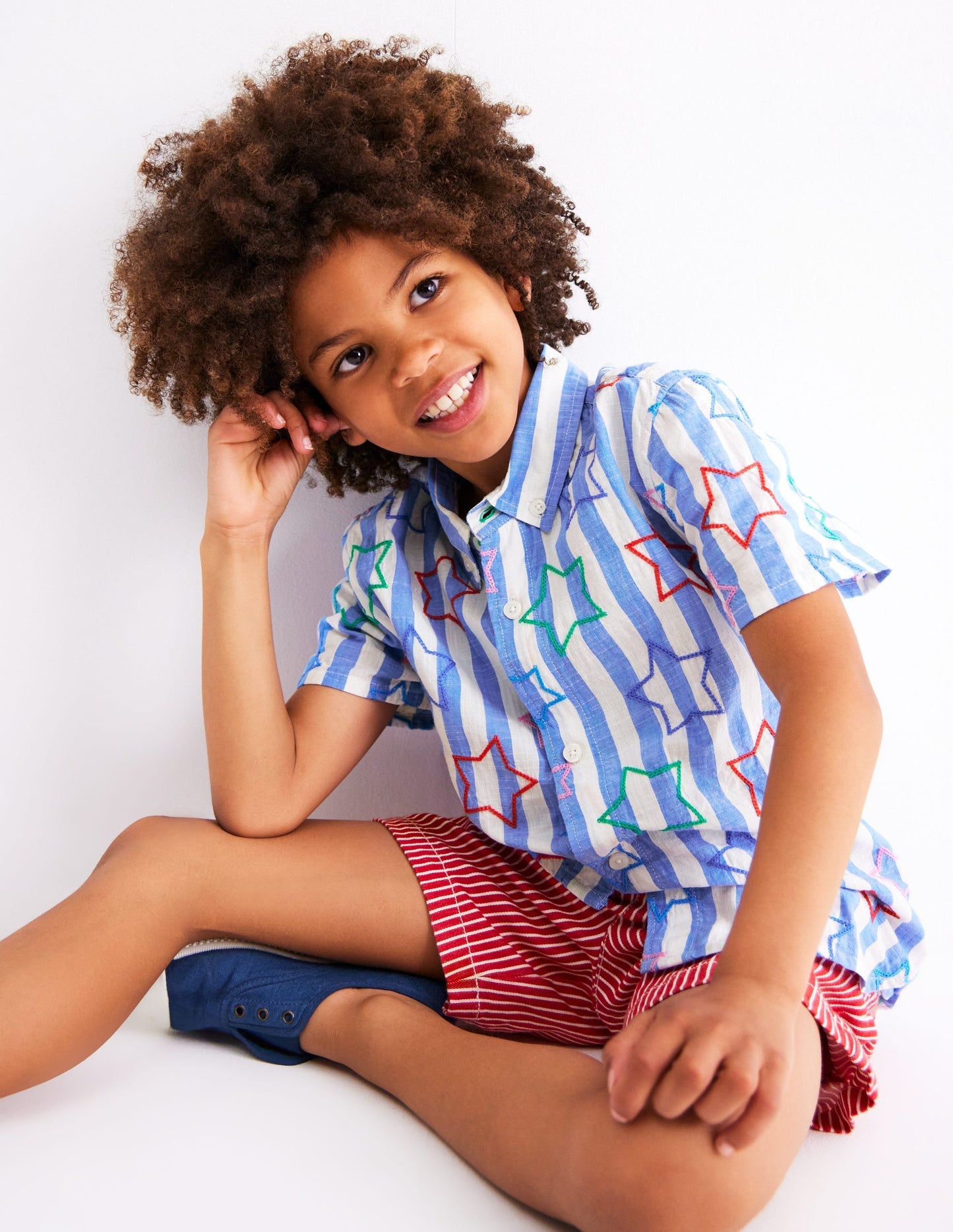 Boden Fun Cotton Shirt - Starry Stripe