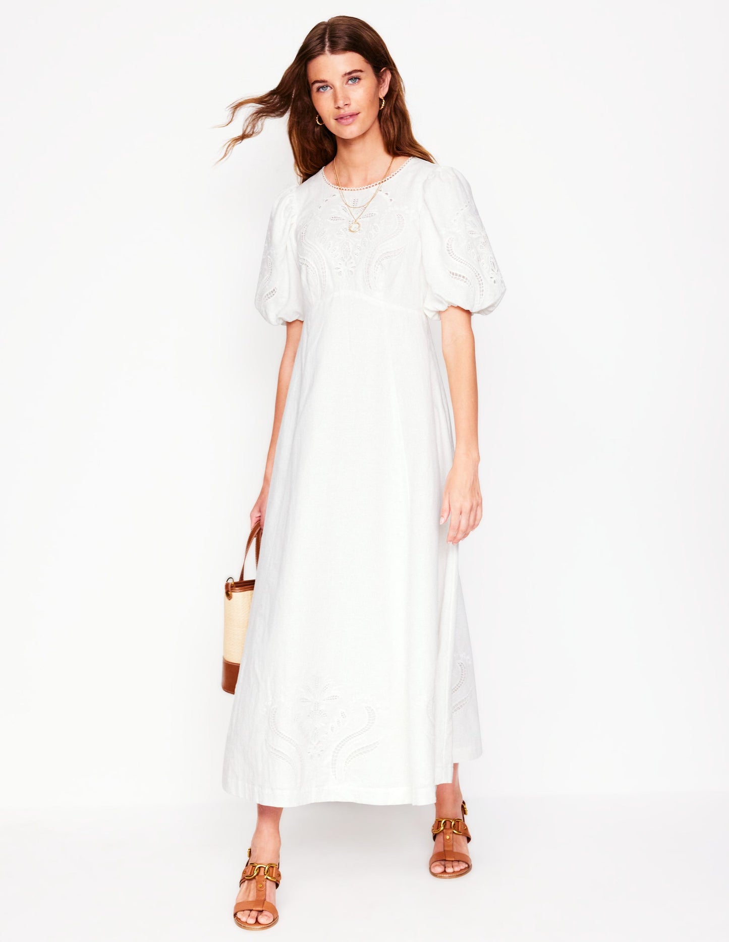 Boden Empire Broderie Tea Dress - White