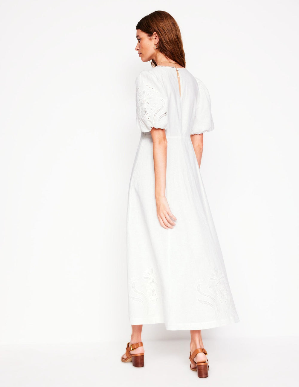 Boden Empire Broderie Tea Dress - White