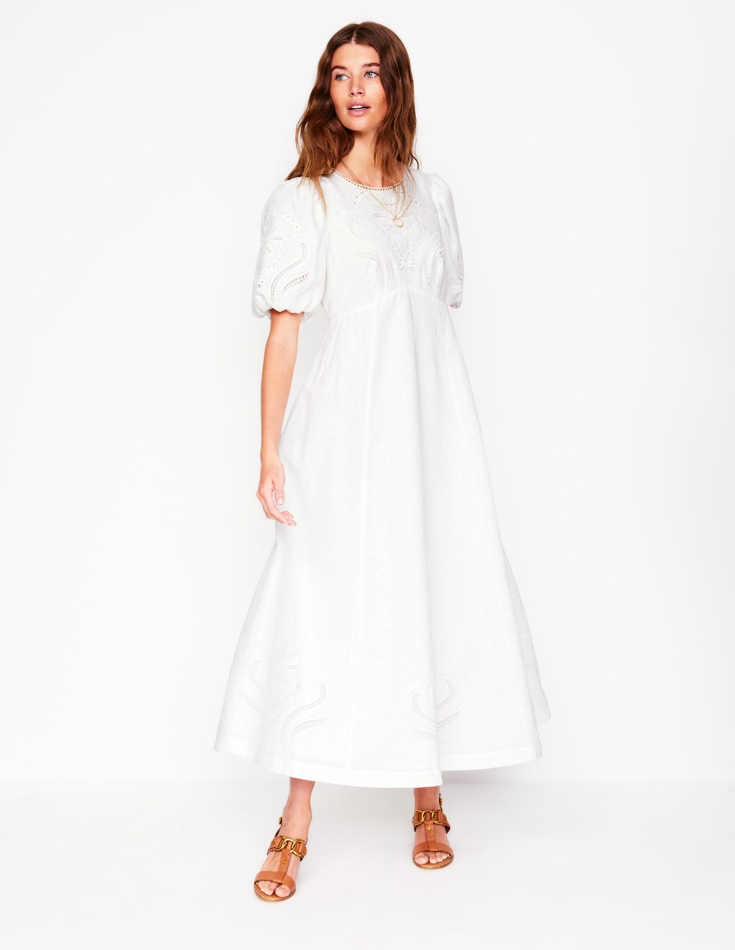 Boden Empire Broderie Tea Dress - White