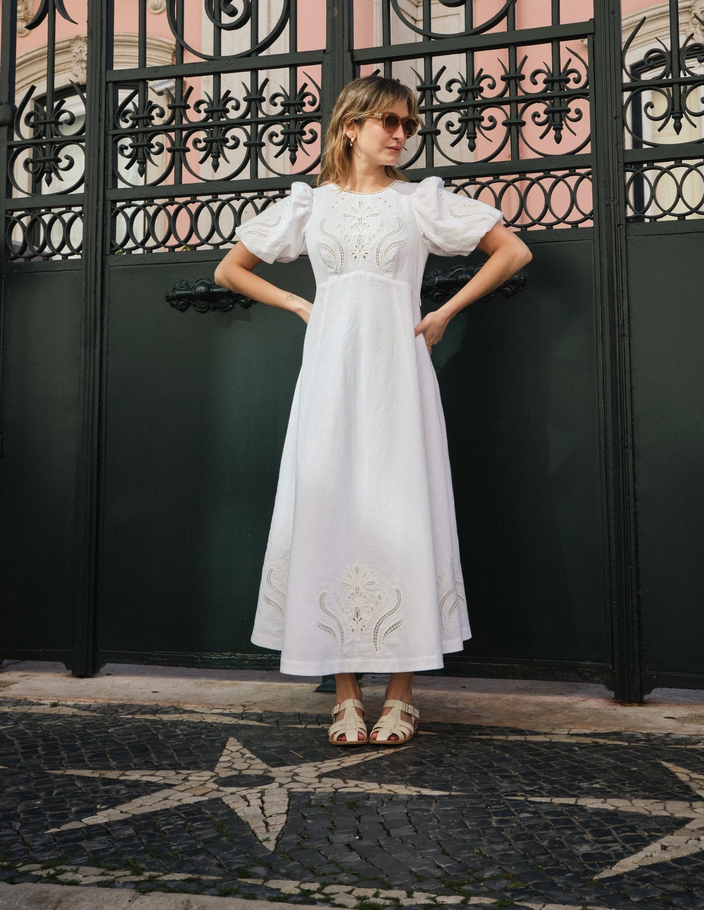 Boden Empire Broderie Tea Dress - White