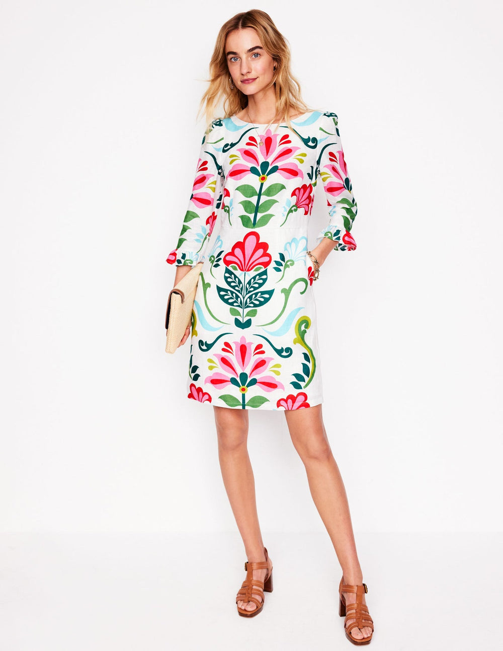 Boden Linen Flute Sleeve Dress - Ivory, Decorative Stems