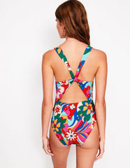 Boden Mykonos Deep V Swimsuit - Multi, Blossomy Pop