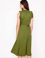 Boden Aria Broderie Trim Midi Dress - Deep Olive