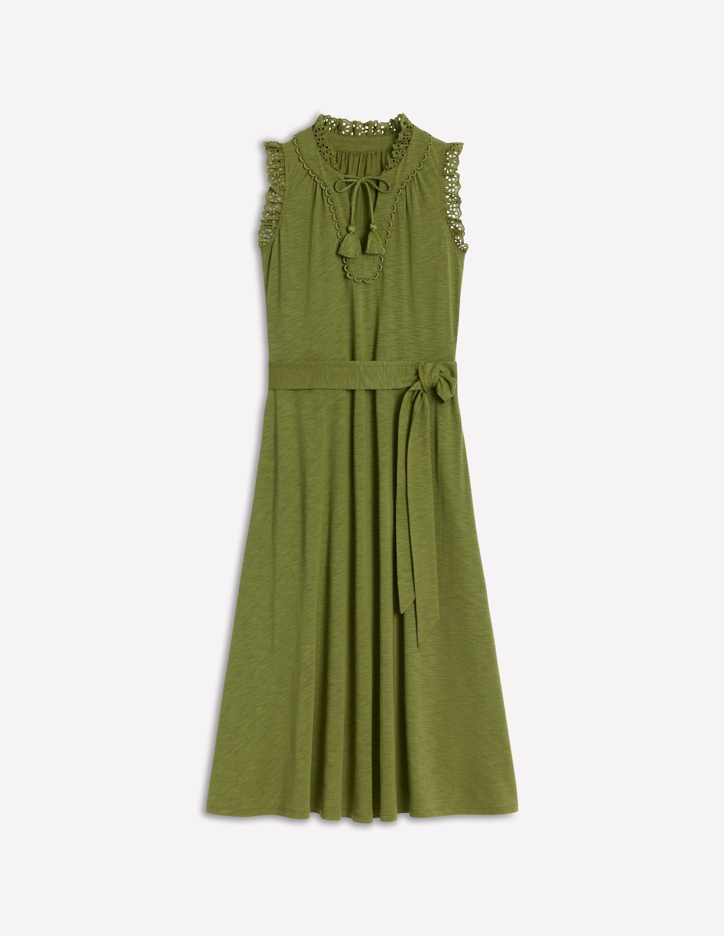 Boden Aria Broderie Trim Midi Dress - Deep Olive