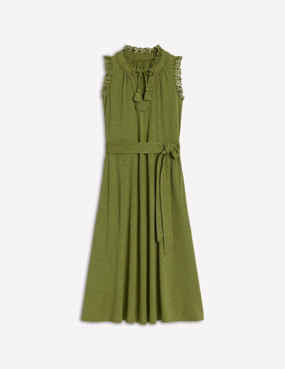 Boden Aria Broderie Trim Midi Dress - Deep Olive