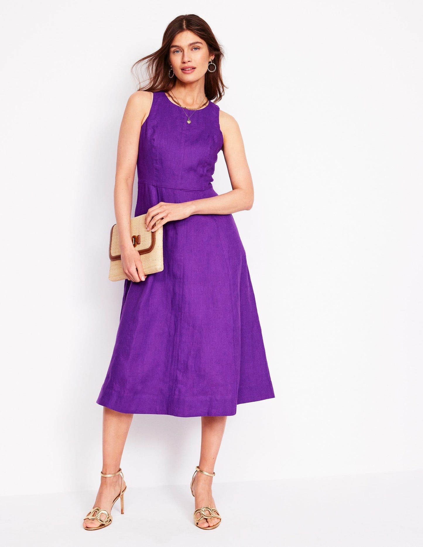 Boden Carla Linen Midi Dress - Royal Purple