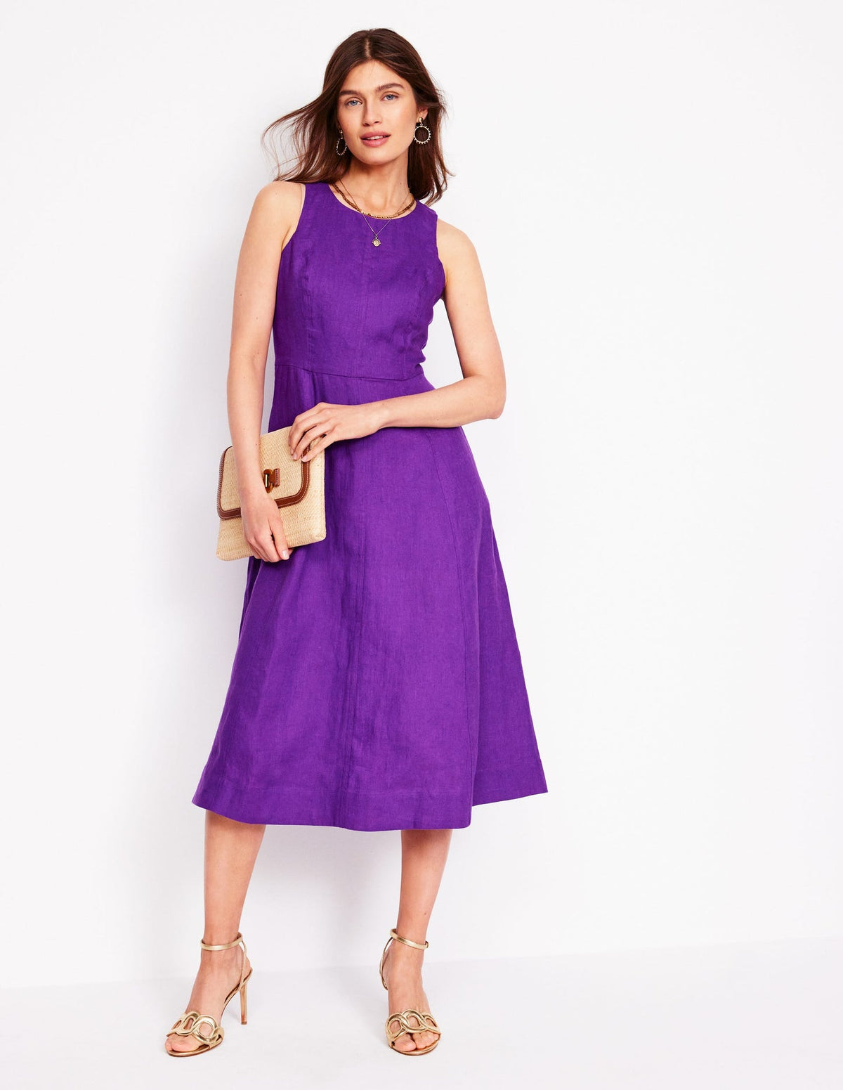 Boden Carla Linen Midi Dress - Royal Purple