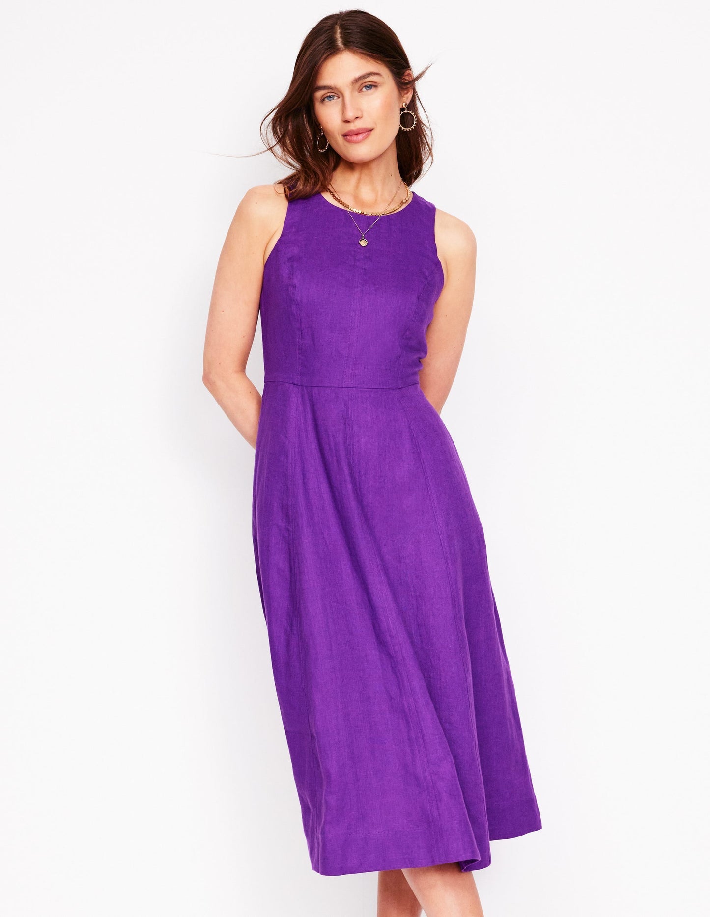 Boden Carla Linen Midi Dress - Royal Purple