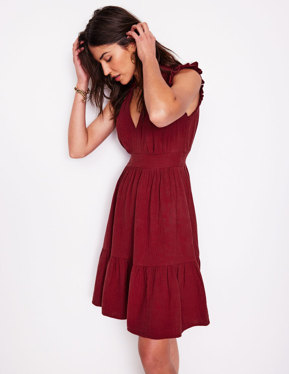 Boden Wren Double Cloth Short Dress - Garnet Red