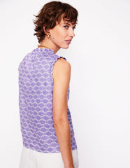 Boden Sophie Ruffle Linen Top - Purple, Deco Palm