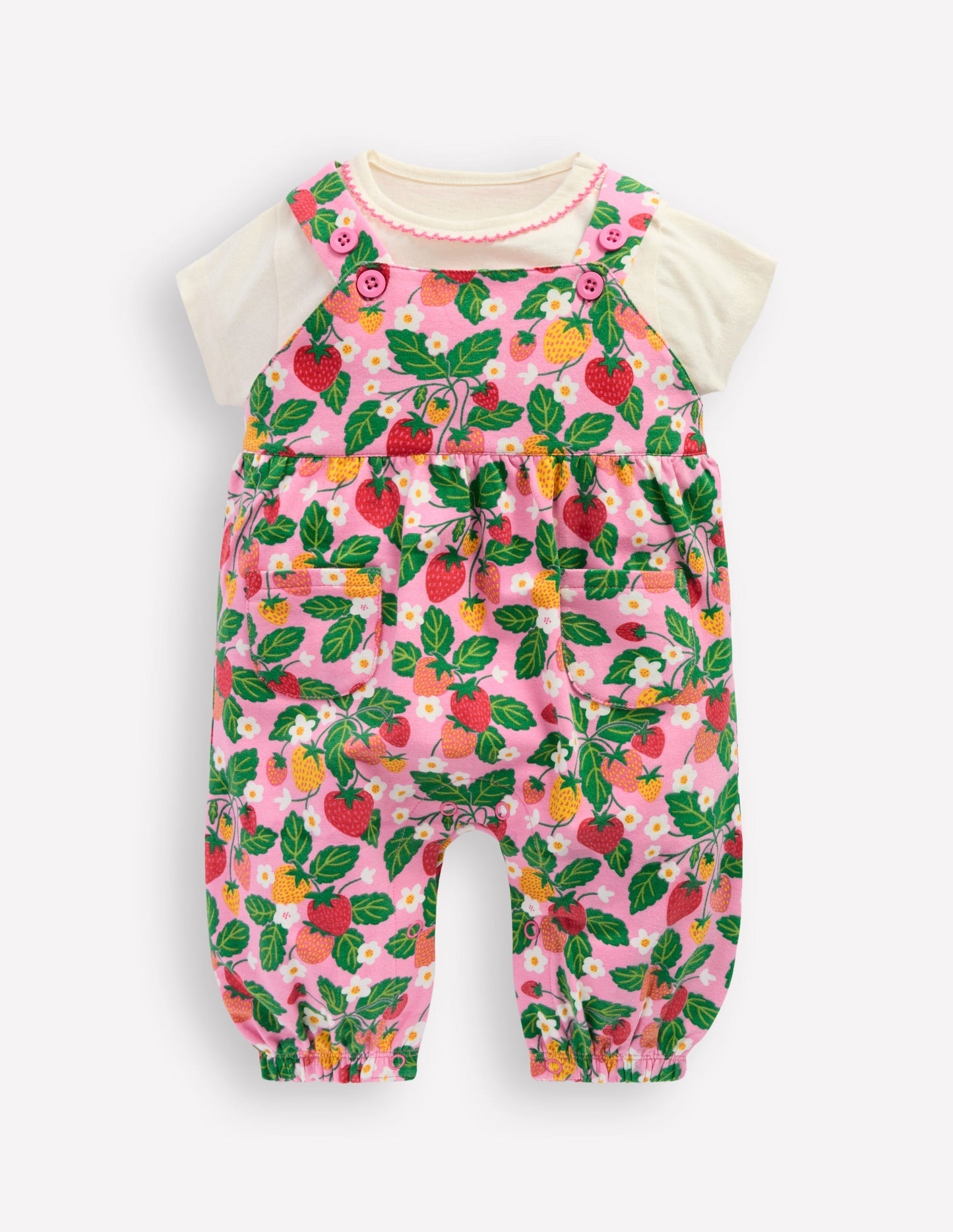 Boden Short Sleeve Overalls Set - Strawberry Patch