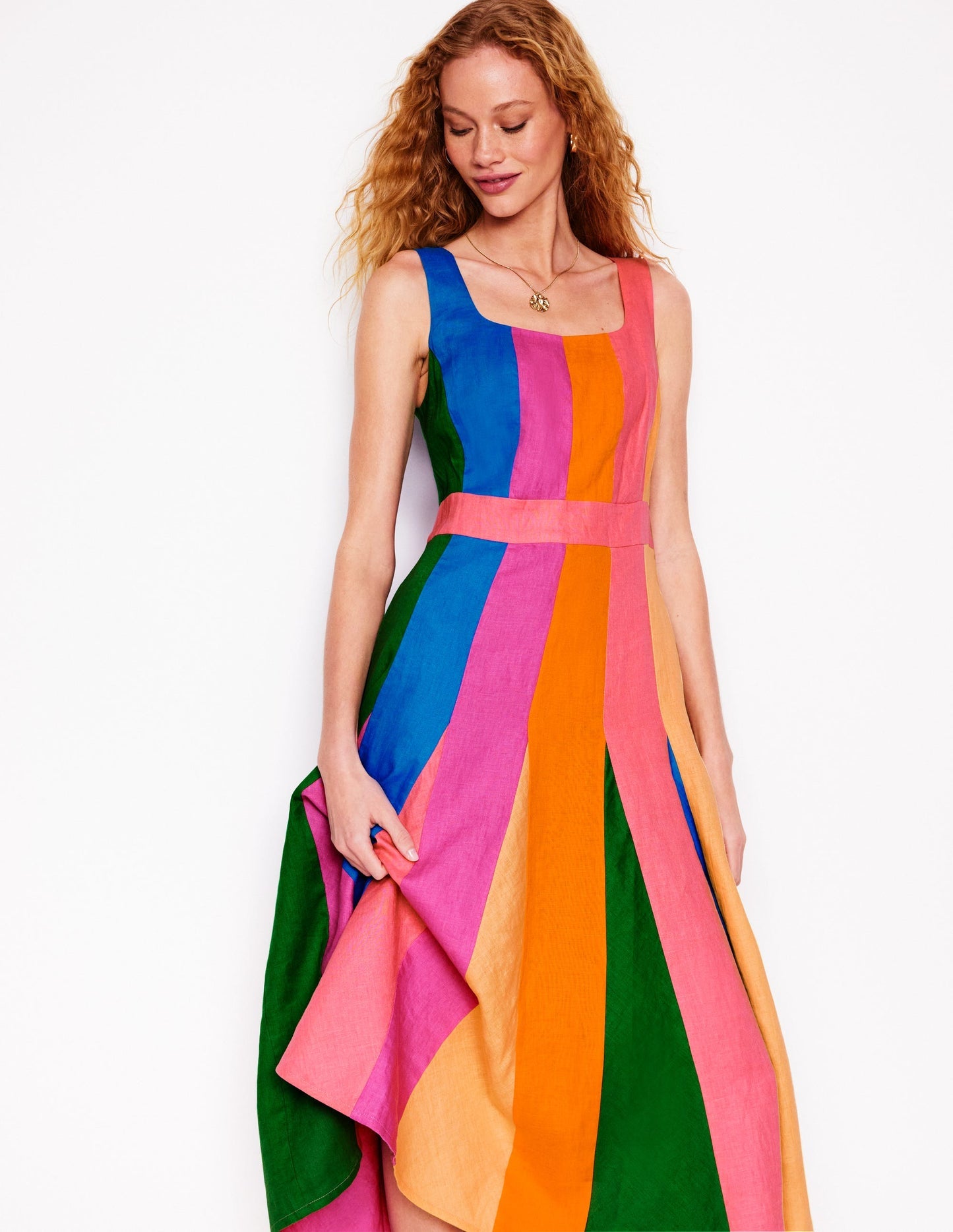 Boden Seam Detail Fit & Flare Dress - Multi Colourblock