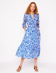 Boden Mia Tiered Shirt Dress - Gallery Blue, Vine Tile