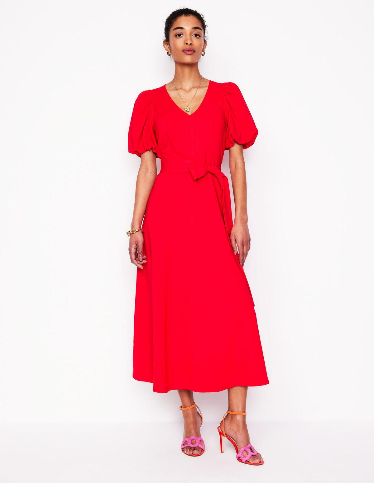 Boden Volume Sleeve Midi Dress - Poppy Red