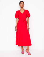 Boden Volume Sleeve Midi Dress - Poppy Red