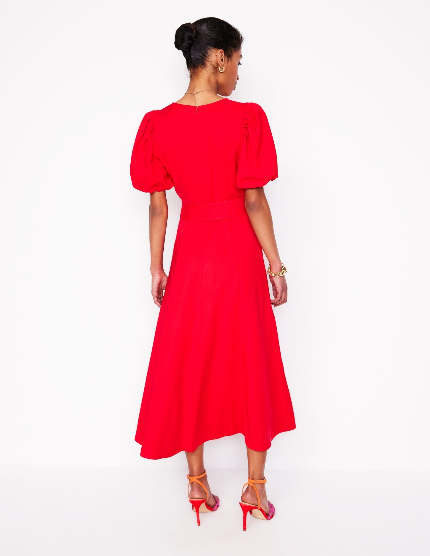 Boden Volume Sleeve Midi Dress - Poppy Red