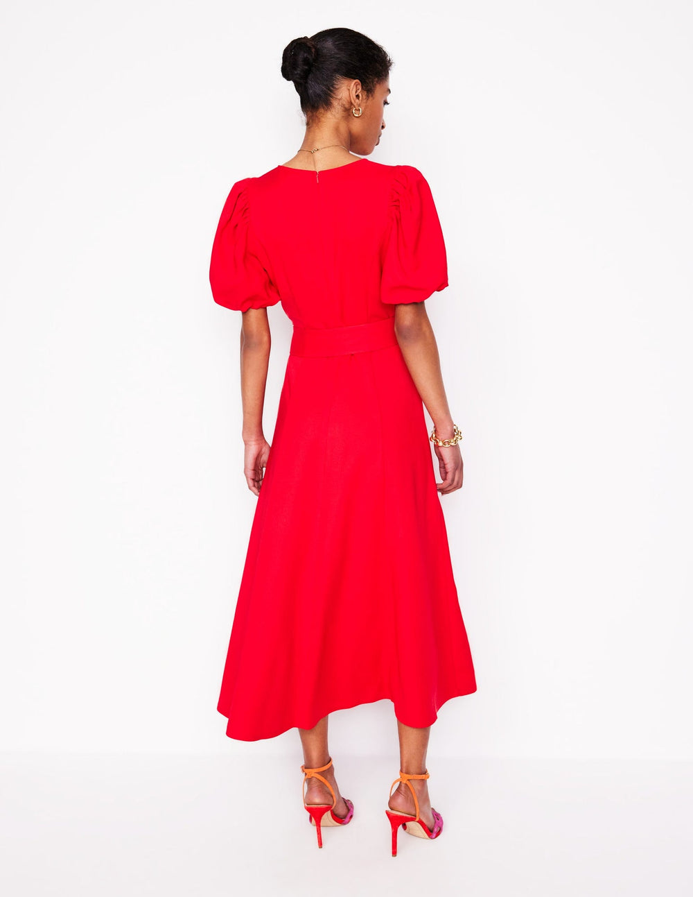 Boden Volume Sleeve Midi Dress - Poppy Red