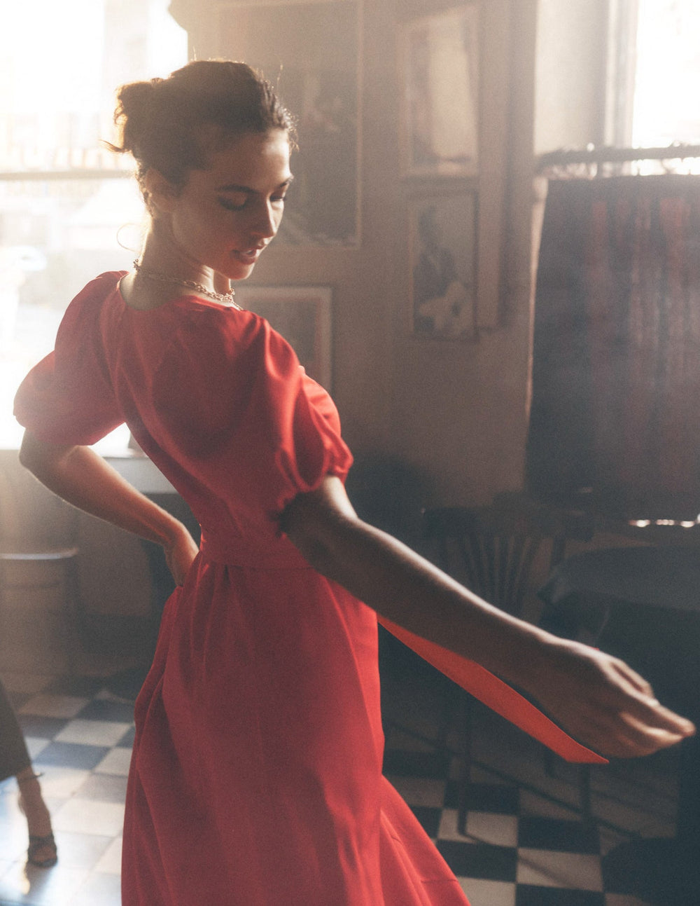 Boden Volume Sleeve Midi Dress - Poppy Red