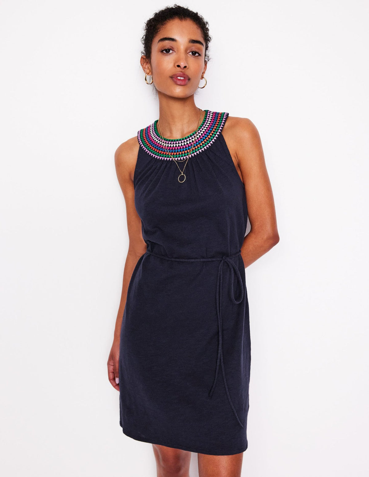 Boden Eleni Embroidered Short Dress - Navy