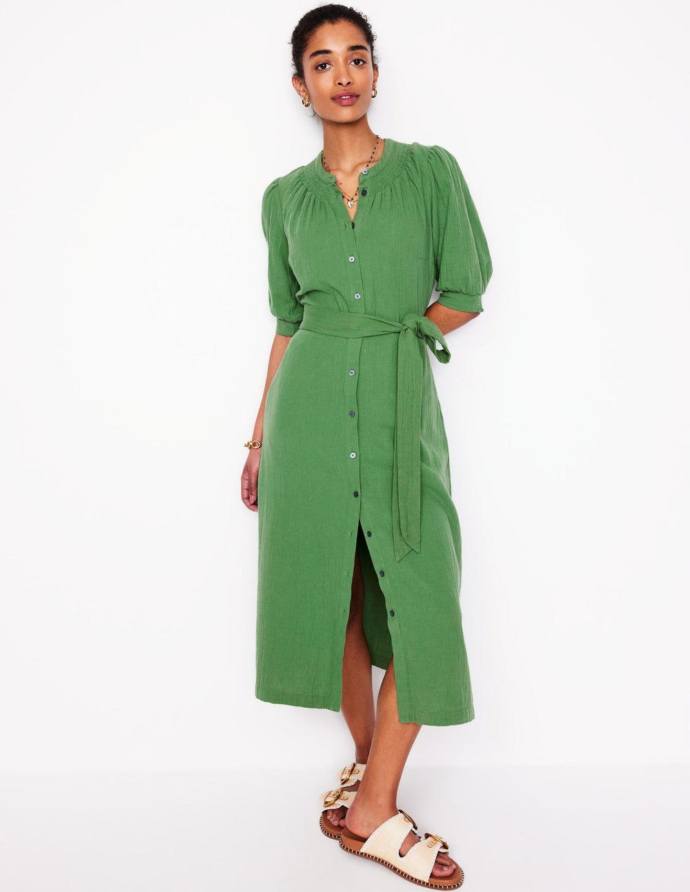 Boden Ada Double Cloth Midi Dress - Paradise Green