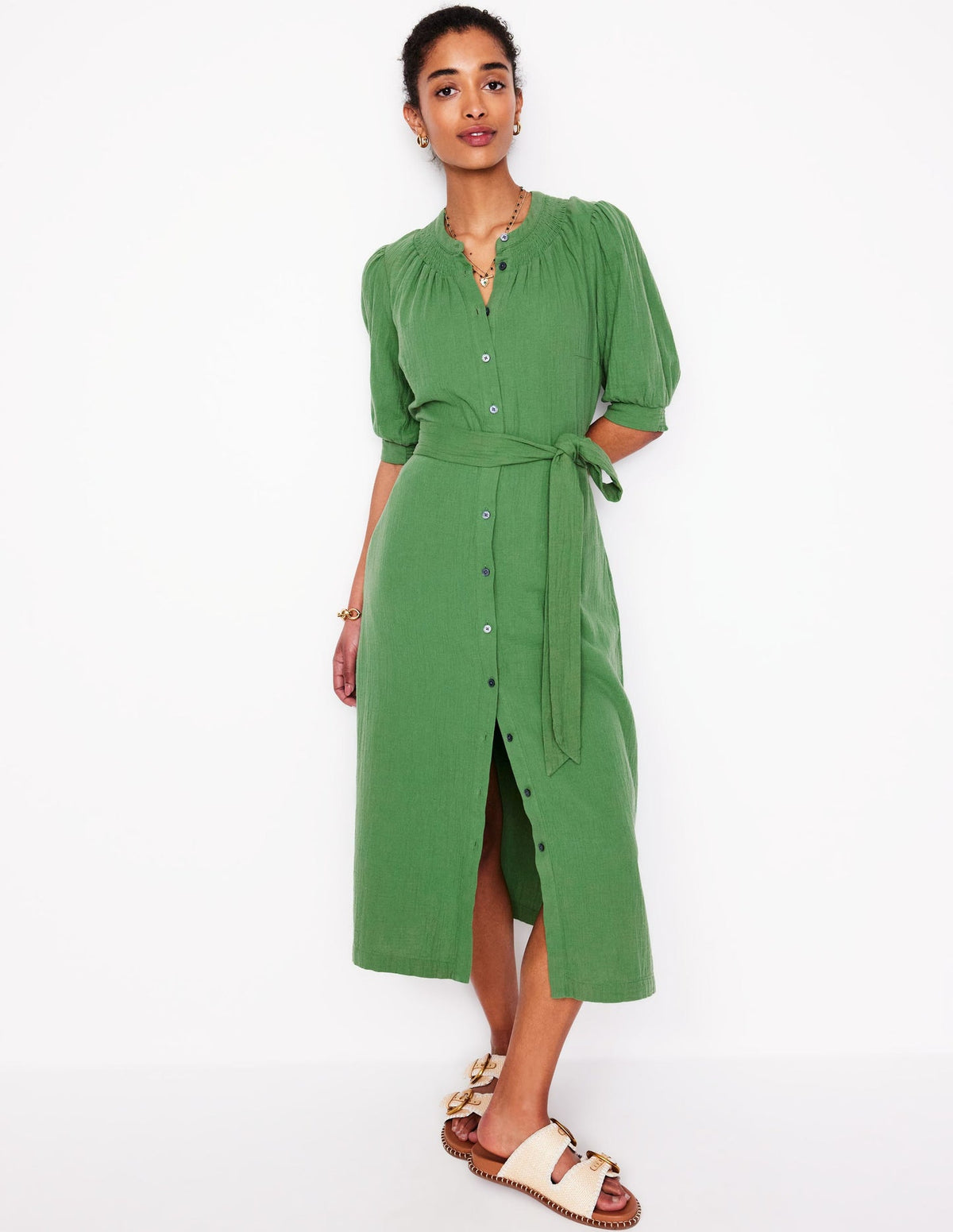 Boden Ada Double Cloth Midi Dress - Paradise Green