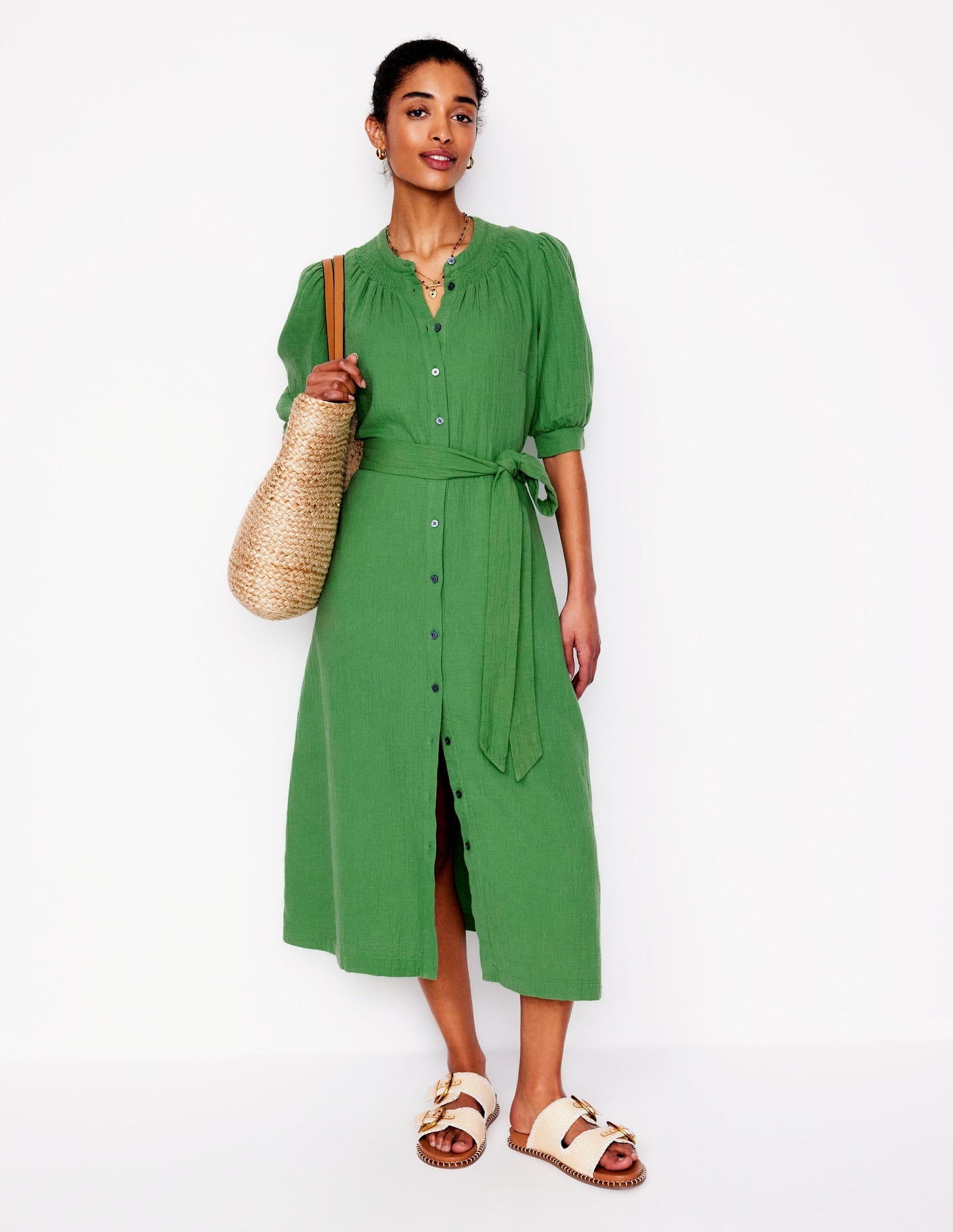 Boden Ada Double Cloth Midi Dress - Paradise Green