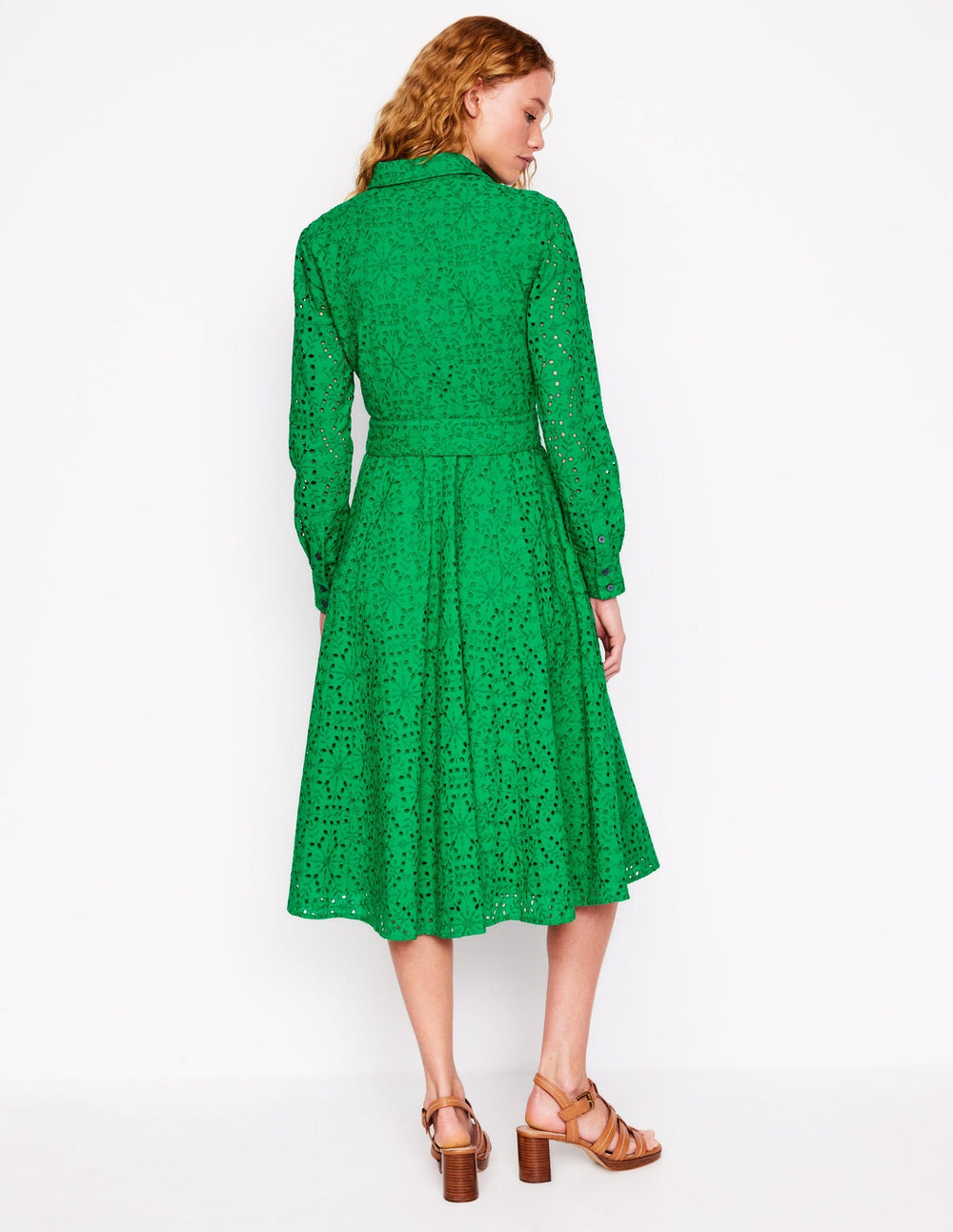 Boden Amy Broderie Midi Shirt Dress - Rich Emerald