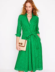 Boden Amy Broderie Midi Shirt Dress - Rich Emerald