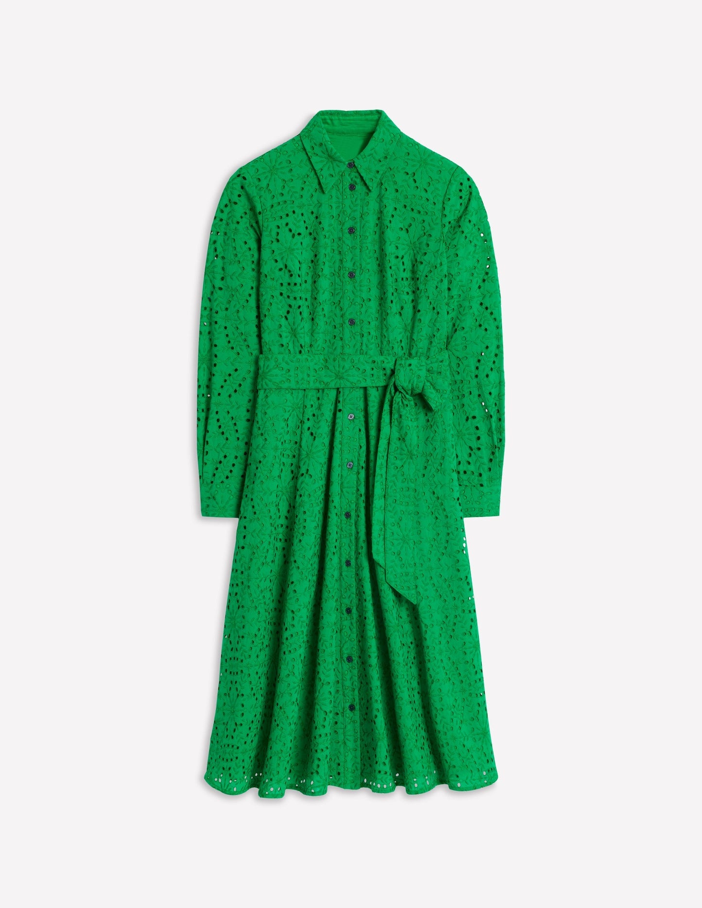 Boden Amy Broderie Midi Shirt Dress - Rich Emerald