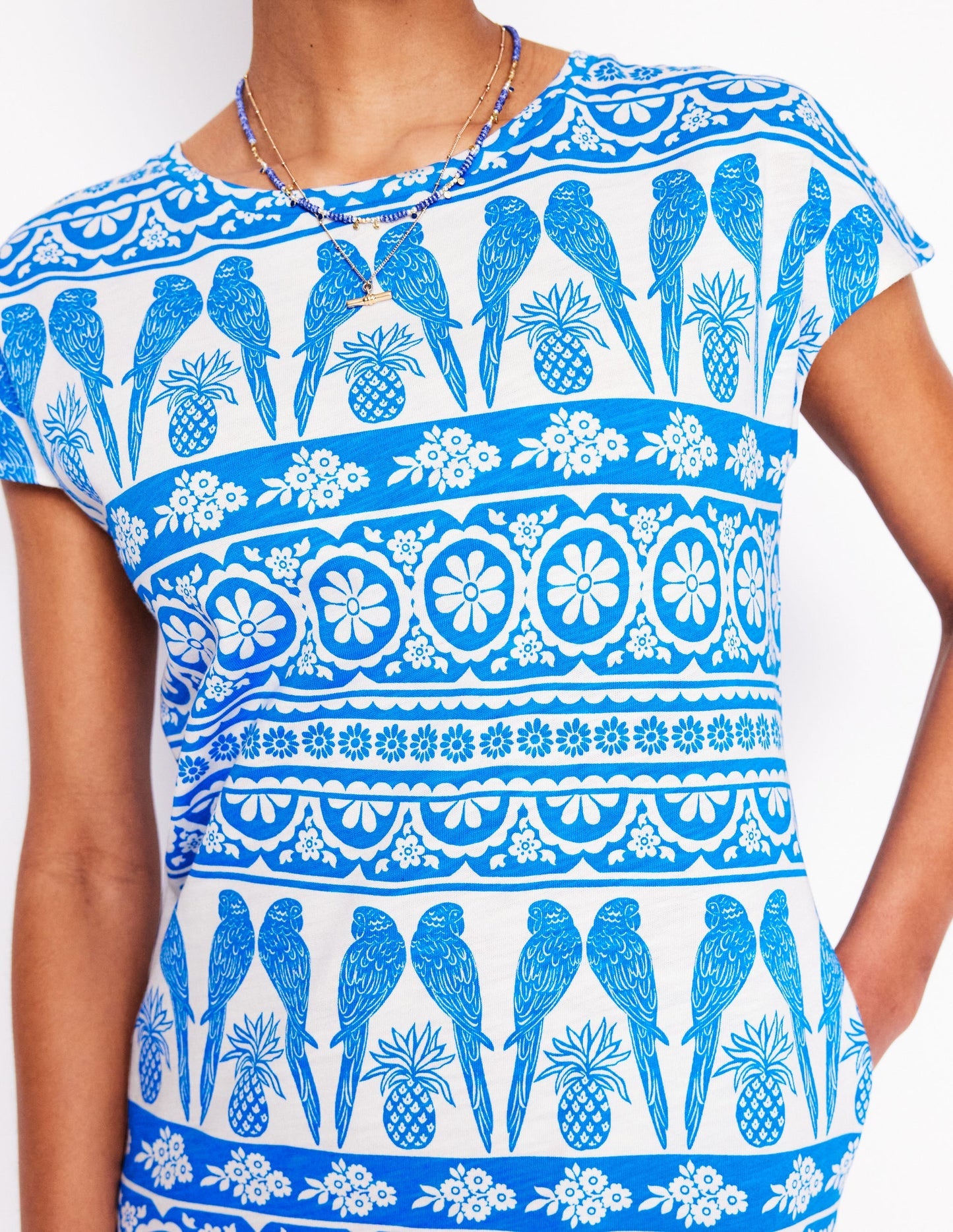 Boden Leah Jersey T-shirt Dress - Cerulean Blue, Ornate Tropic