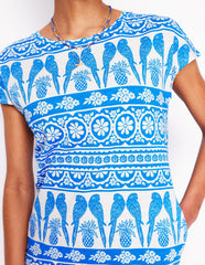 Boden Leah Jersey T-shirt Dress - Cerulean Blue, Ornate Tropic