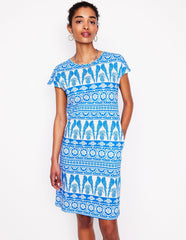 Boden Leah Jersey T-shirt Dress - Cerulean Blue, Ornate Tropic