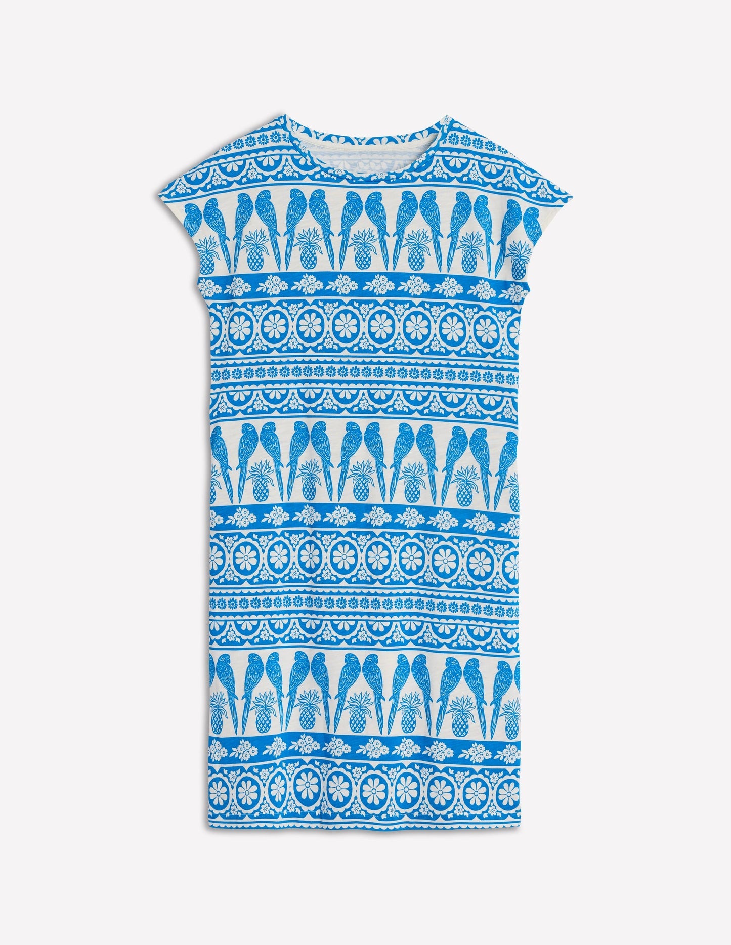 Boden Leah Jersey T-shirt Dress - Cerulean Blue, Ornate Tropic