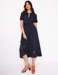 Boden Cutwork Detail Midi Dress - Navy