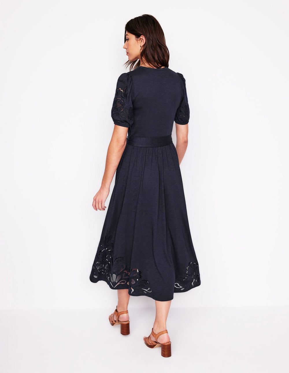 Boden Cutwork Detail Midi Dress - Navy