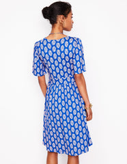 Boden Louisa Short Jersey Dress - Gallery Blue, Posy Stamp