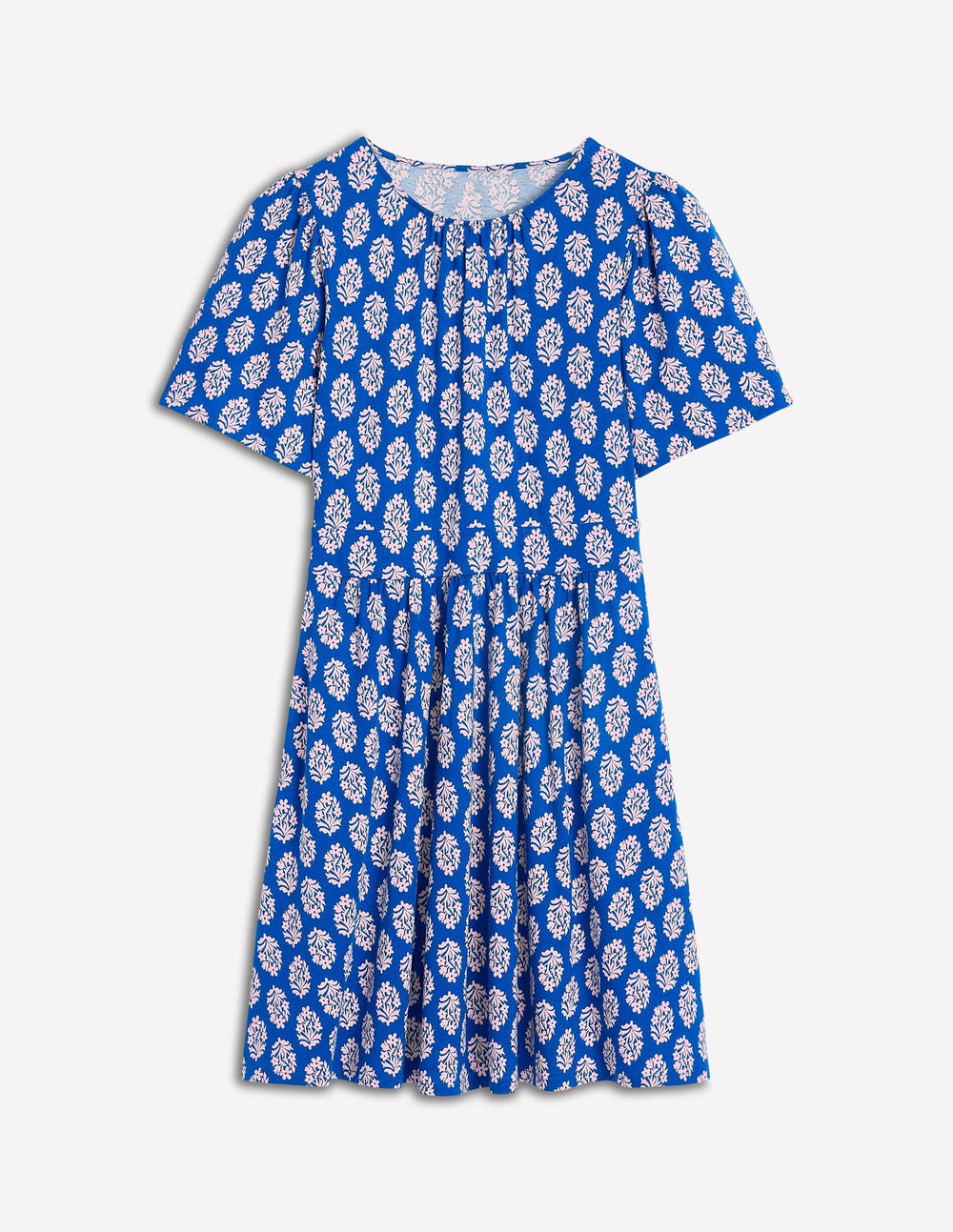 Boden Louisa Short Jersey Dress - Gallery Blue, Posy Stamp