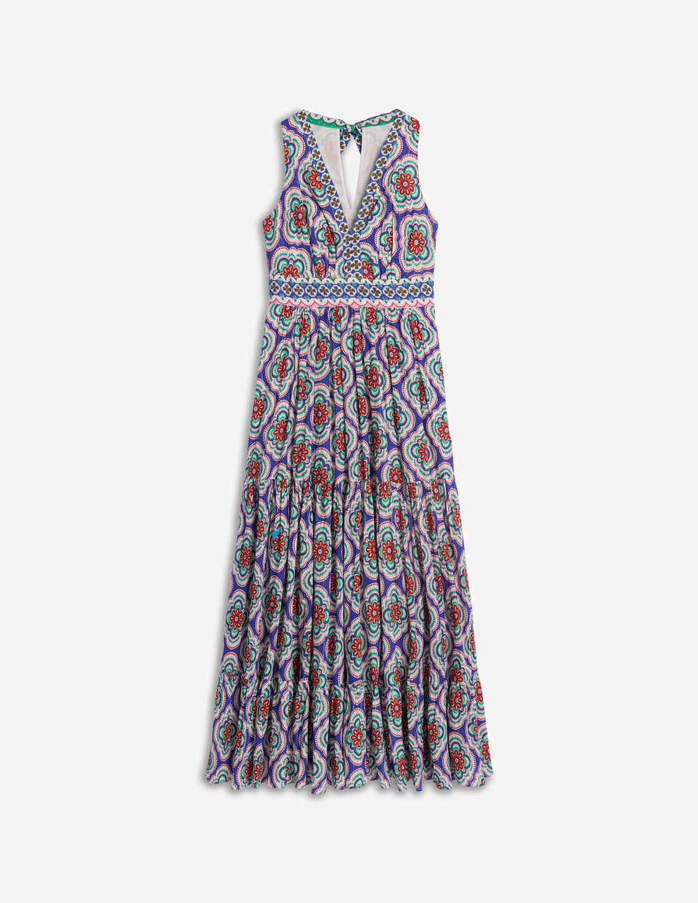 Boden Serena Cotton Tie Maxi Dress - Bright Blue, Botanic Blush