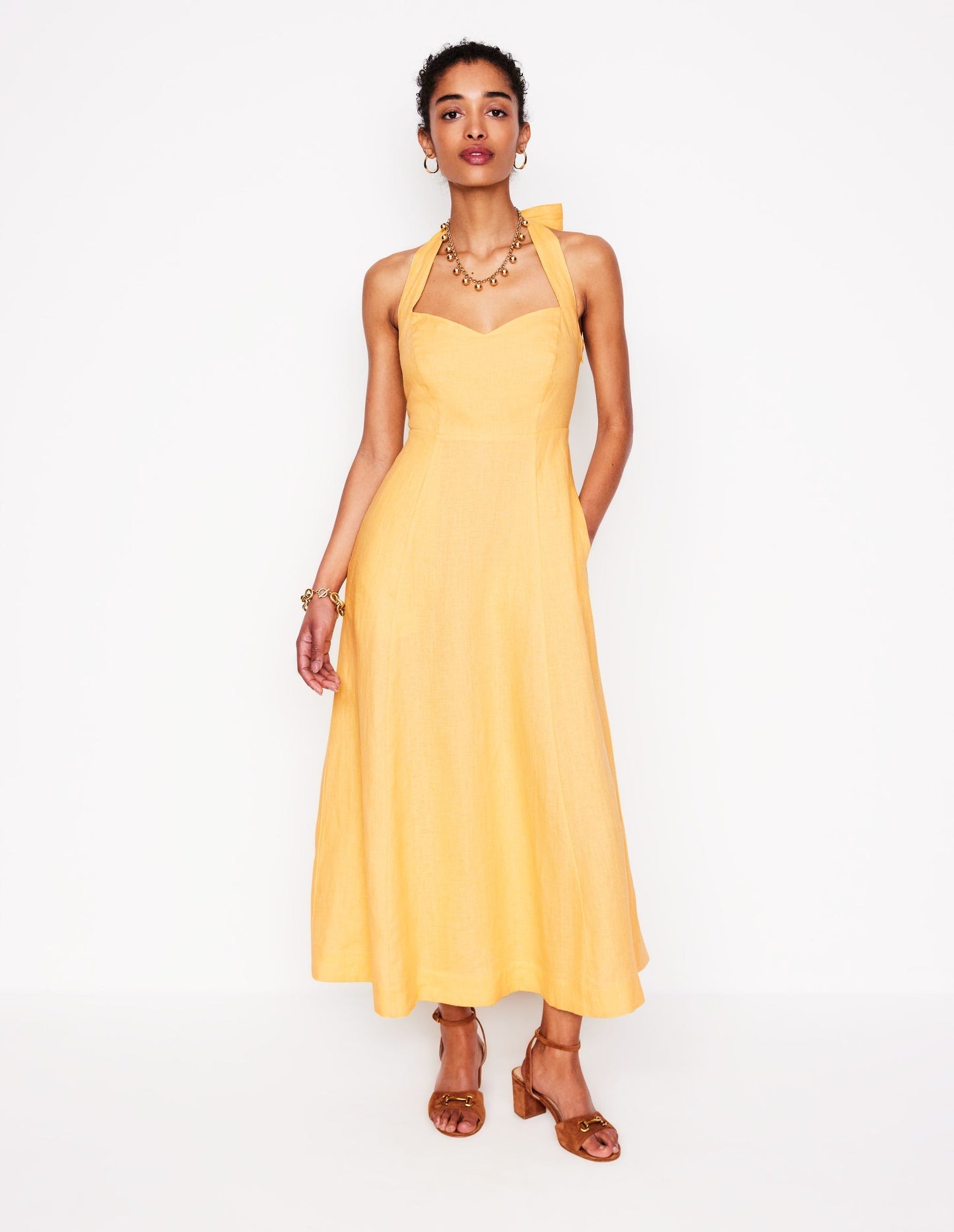 Boden Halter Linen Dress - Buttermilk Yellow