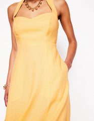 Boden Halter Linen Dress - Buttermilk Yellow