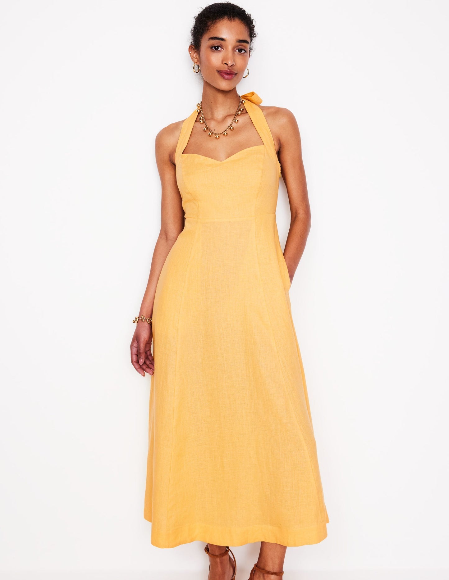 Boden Halter Linen Dress - Buttermilk Yellow