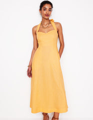 Boden Halter Linen Dress - Buttermilk Yellow