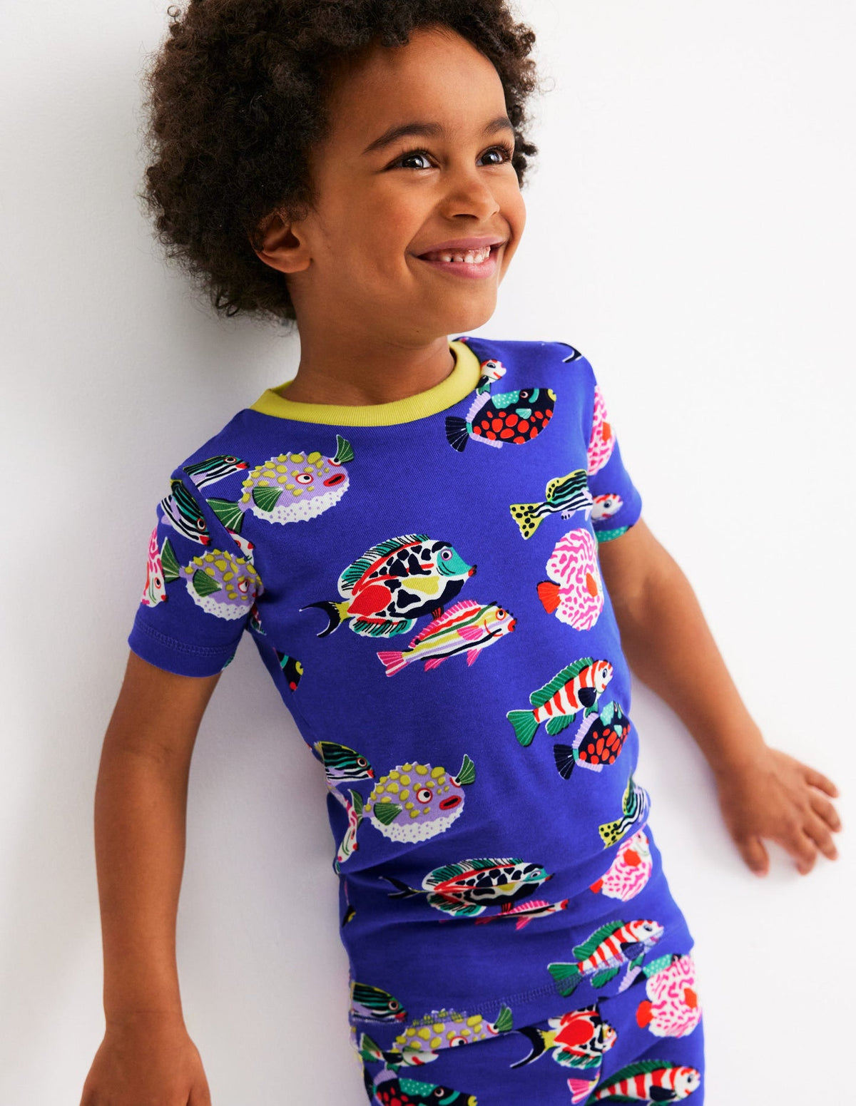 Boden Snug Short John Glow Pyjamas - Blue Heron Fish