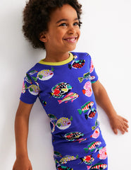 Boden Snug Short John Glow Pyjamas - Blue Heron Fish