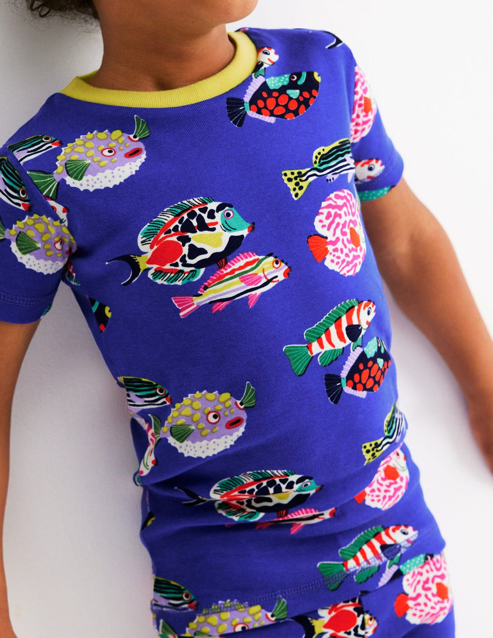 Boden Snug Short John Glow Pyjamas - Blue Heron Fish