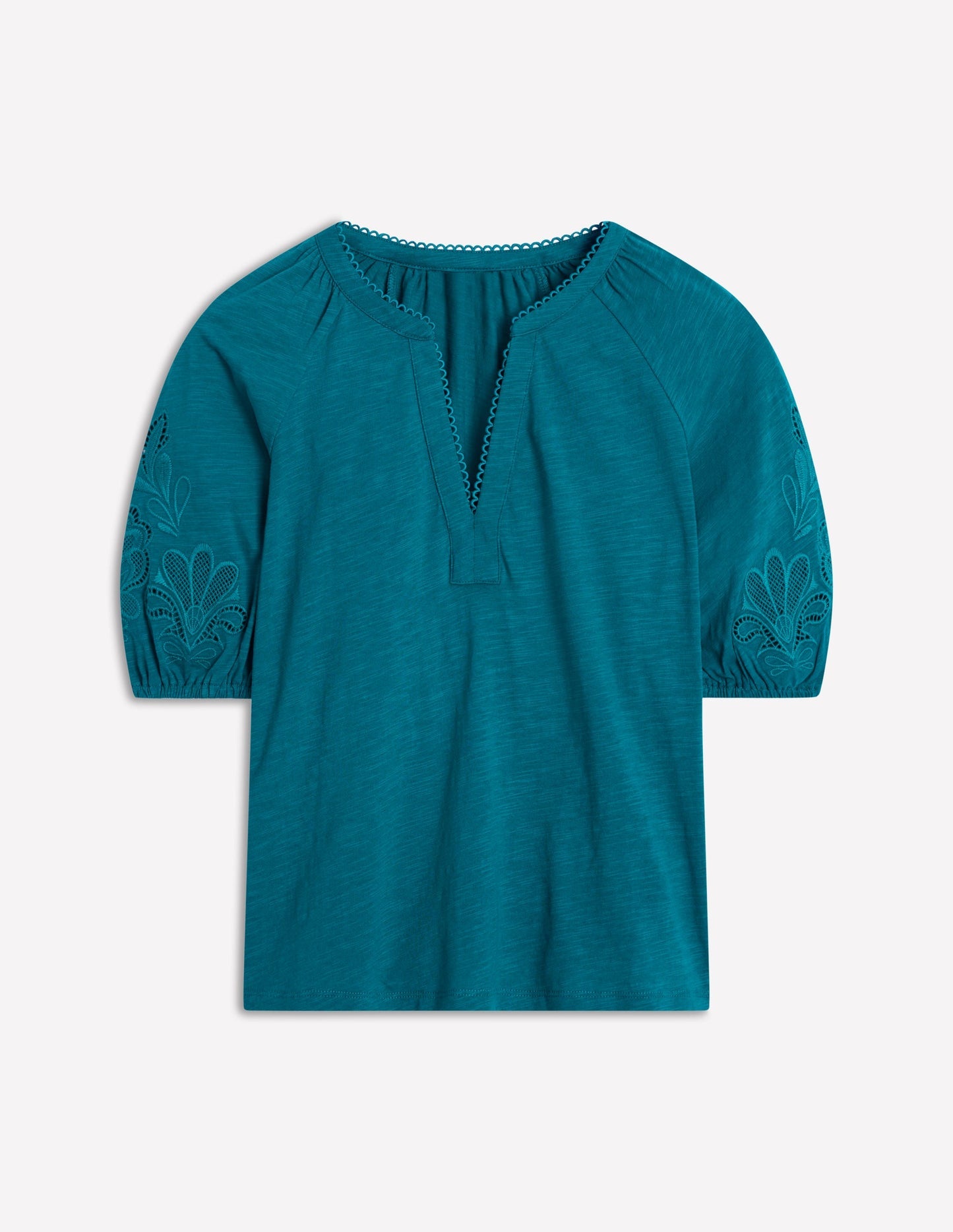 Boden Cutwork Notch Neck Top - Deep Sea Green