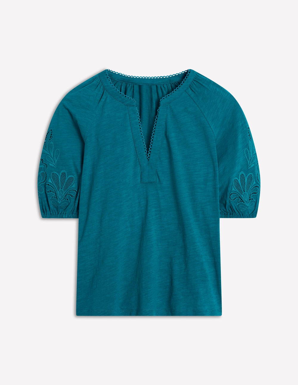 Boden Cutwork Notch Neck Top - Deep Sea Green